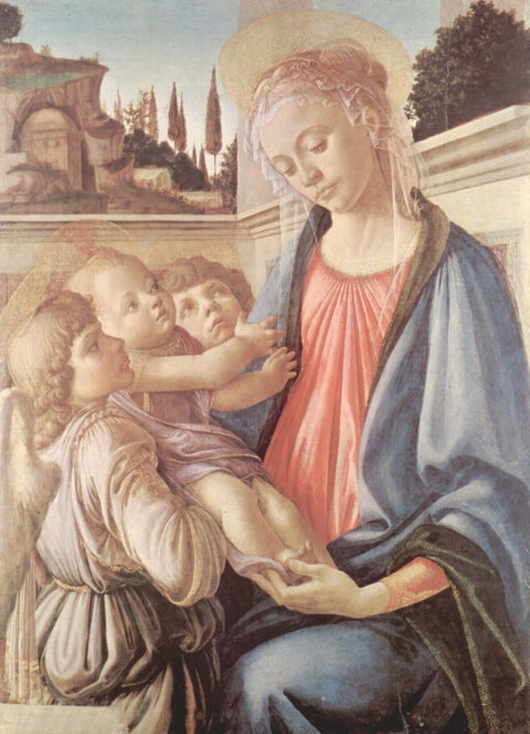 Botticelli - Une Madone, deux anges et son enfant